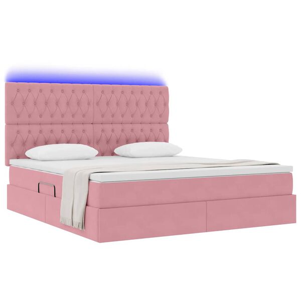 vidaXL Letto con contenitore e LED con led Rosa 160 x 200 cm Velluto