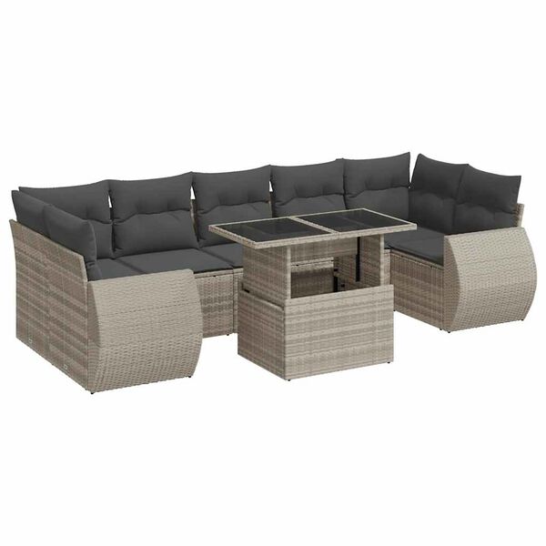vidaXL Set Divano da Giardino 8pz con Cuscini Grigio Chiaro Polyrattan