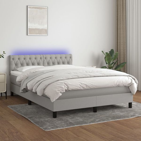 vidaXL Letto a Molle Materasso e LED Grigio Chiaro 140x200 cm Tessuto