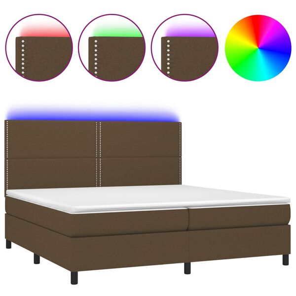vidaXL Letto a Molle Materasso e LED Marronescuro 200x200cm in Tessuto