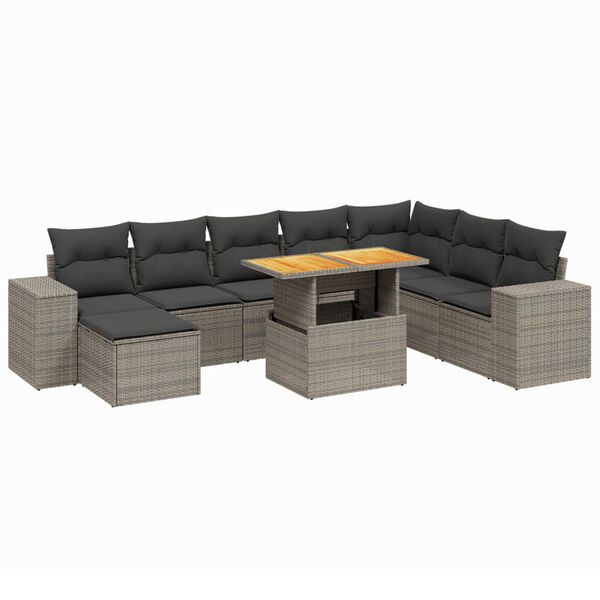 vidaXL Set Divano da Giardino 9 pz con Cuscini Grigio in Polyrattan