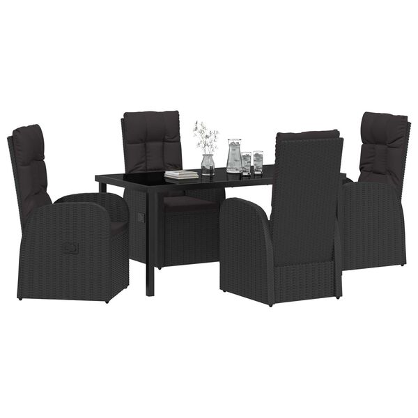 vidaXL Set da Pranzo per Giardino con cuscino 5 pcs Nero polyrattan