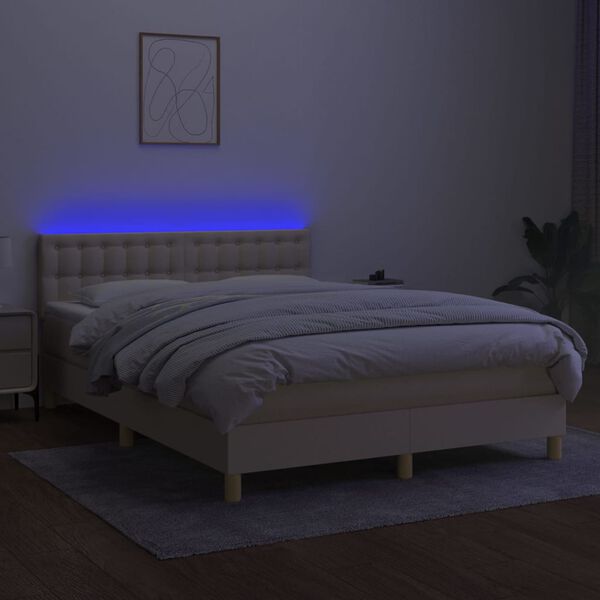vidaXL Letto a Molle con Materasso e LED Crema 140x190 cm in Tessuto