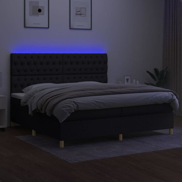 vidaXL Letto a Molle Materasso e LED Nero 200x200cm in Tessuto