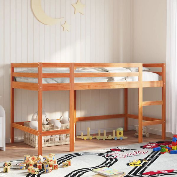 vidaXL Letto Soppalco con Scala Bambini Marrone 90x200cm Massello Pino