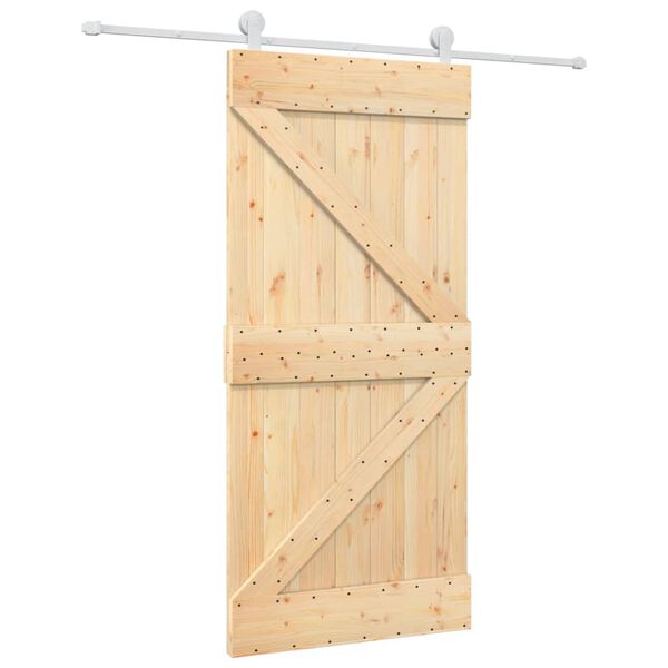 vidaXL Porta Scorrevole con Set Hardware 95x210 cm Legno Massello Pino