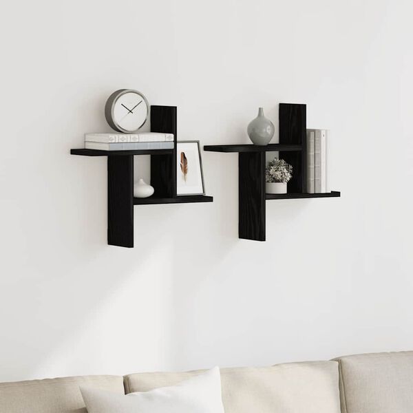 vidaXL Mensole da Parete 2pz Rovere Nero 38x12x38 cm in Truciolato