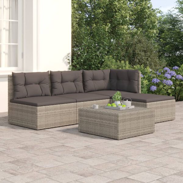 vidaXL Set Divani da Giardino 4 pz con Cuscini in Polyrattan Grigio
