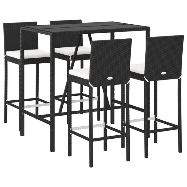 vidaXL Set Bar da Giardino 5 pz con Cuscini in Polyrattan Nero