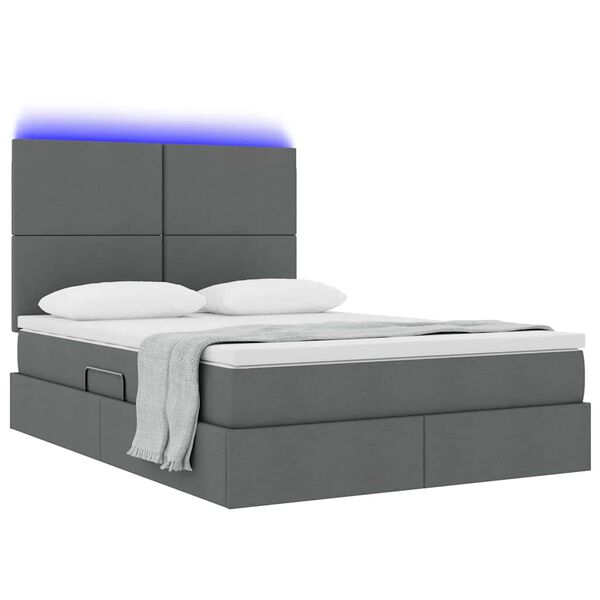 vidaXL Letto con contenitore e LED con led Grigio scuro 140 x 190 cm