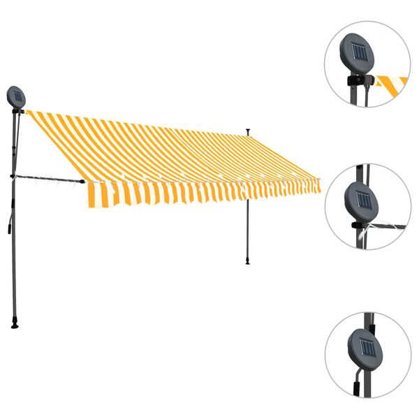 vidaXL Tenda da Sole Retrattile Manuale LED 400 cm Bianca e Arancione