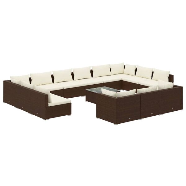 vidaXL Set Divani da Giardino 14 pz con Cuscini in Polyrattan Marrone