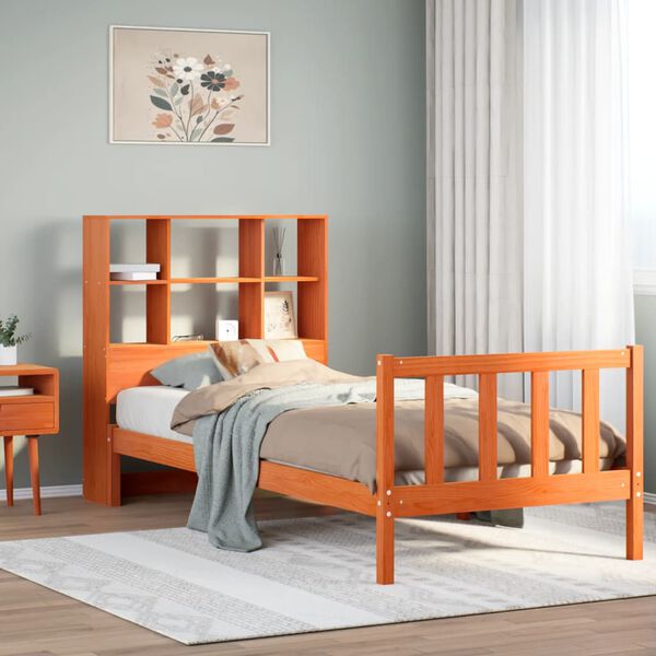 vidaXL Letto Libreria senza Materasso Marrone Cera 75x190 cm in Pino