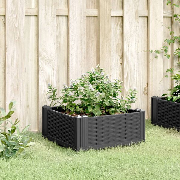 vidaXL Fioriera da Giardino con Picchetti Nera 42,5x42,5x28,5 cm PP
