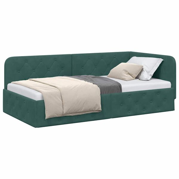vidaXL Cornice del letto ad angolo Verde Scuro 90 x 190 cm Velluto