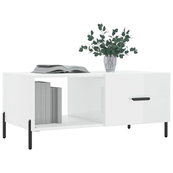 vidaXL Tavolino da Salotto Bianco Lucido 90x50x40 cm Legno Multistrato