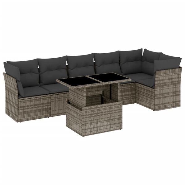 vidaXL Set Divani da Giardino 7 pz con Cuscini Grigio in Polyrattan