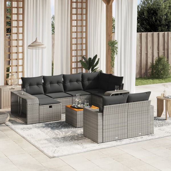 vidaXL Set Divani da Giardino 11 pz con Cuscini in Polyrattan Grigio
