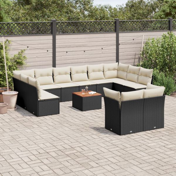 vidaXL Set Divani da Giardino 13pz con Cuscini Nero in Polyrattan