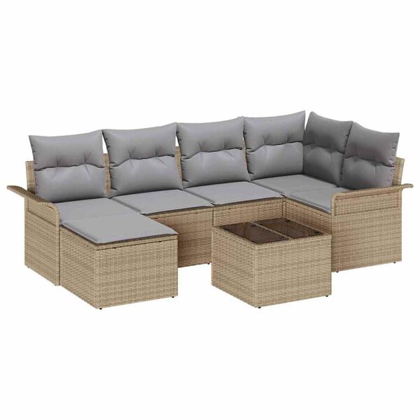 vidaXL Set Divano da Giardino con cuscino 7 pcs Beige Poly Rattan