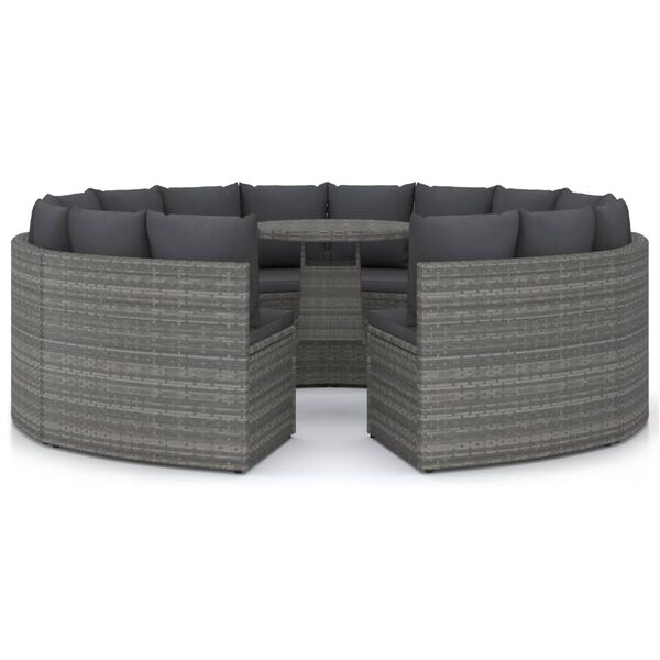 vidaXL Set Divani da Giardino 9 pz con Cuscini in Polyrattan Grigio
