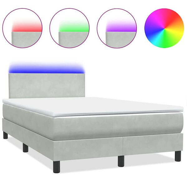 vidaXL Letto a Molle con Materasso e LED Grigio Chiaro 120x210cm Velluto