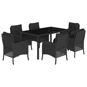vidaXL Set da Pranzo da Giardino 7 pz Nero con Cuscini in Polyrattan