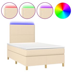 vidaXL Letto a Molle con Materasso e LED Crema 120x190 cm in Tessuto