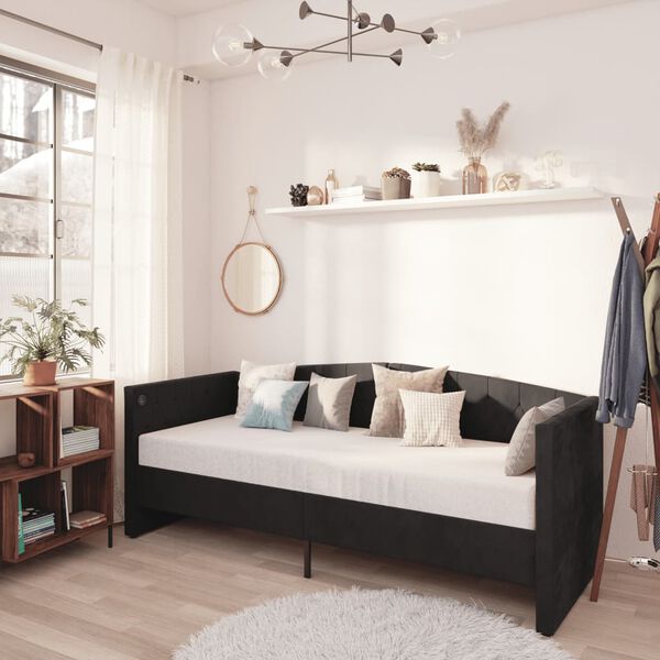 vidaXL Dormeuse con Materasso e Presa USB Nera in Velluto 90x200 cm