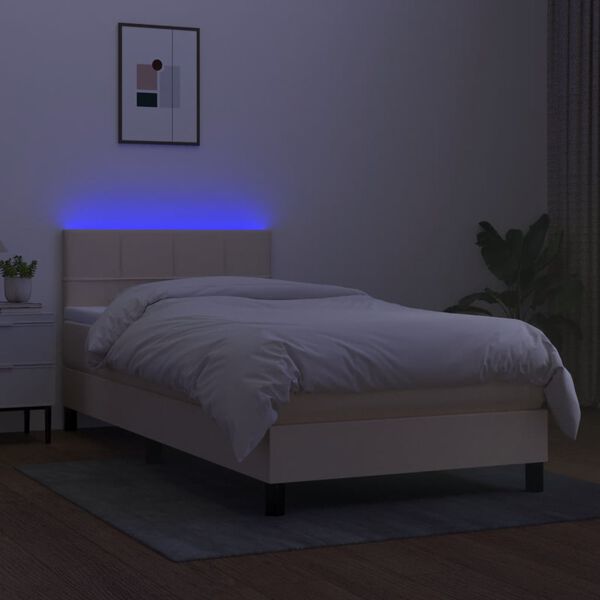 vidaXL Letto a Molle con Materasso e LED Crema 90x190 cm in Tessuto