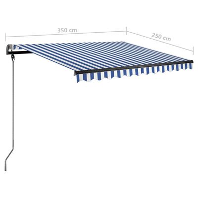 vidaXL Tenda da Sole Retrattile Manuale con LED 350x250cm Blu e Bianco