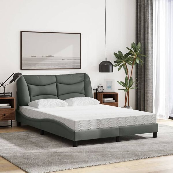 vidaXL Letto con Materasso Hvar Grigio Scuro 140x190 cm Tessuto