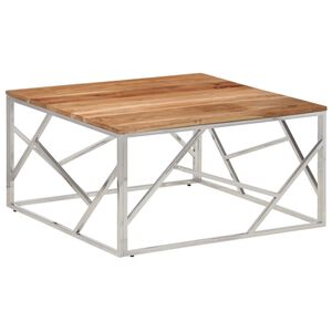 vidaXL Tavolino Salotto Argento Acciaio Inox e Legno Massello Acacia