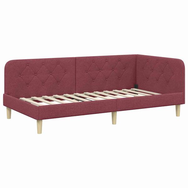 vidaXL Cornice del letto ad angolo Rosso Vino 90 x 190 cm Tessuto