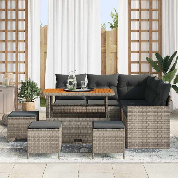 vidaXL Set Divano da Giardino 9 pcs Grigio polyrattan