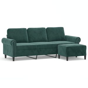vidaXL Divano a 3 Posti con Poggiapiedi Verde scuro 180 cm in Velluto