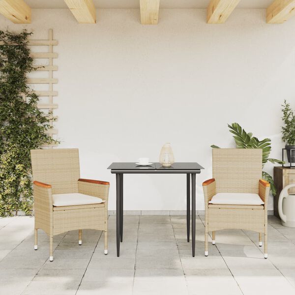 vidaXL Sedie da Giardino con Cuscini 2 pz Beige in Polyrattan