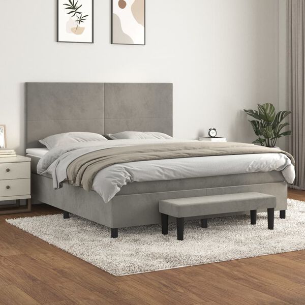 vidaXL Giroletto a Molle con Materasso Grigio Chiaro 160x200cm Velluto