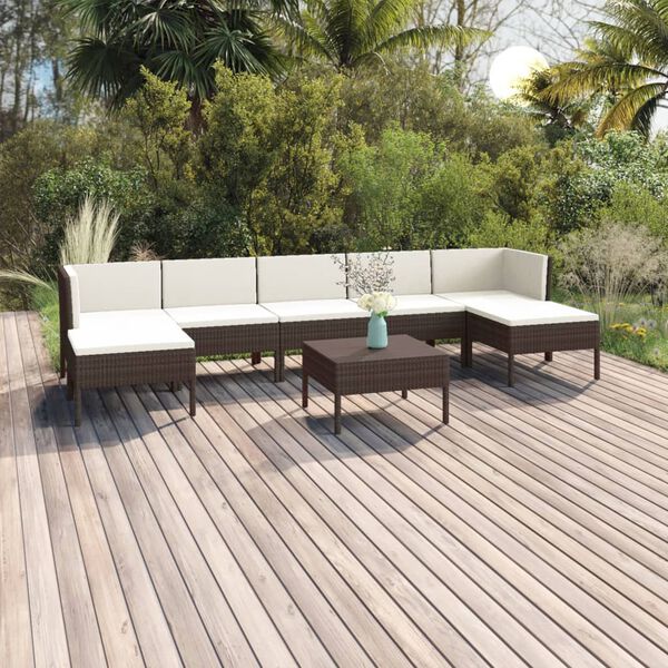 vidaXL Set Divani da Giardino 8 pz con Cuscini in Polyrattan Marrone