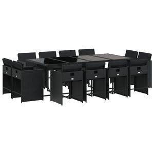 vidaXL Set da Pranzo da Giardino 13pz con Cuscini Nero in Polyrattan