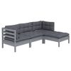 vidaXL Set Divani da Giardino 4 pz con Cuscini Grigi Massello di Pino