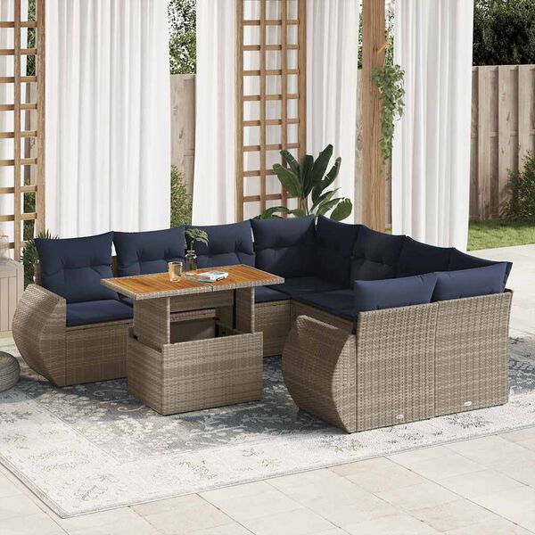 vidaXL Set Divano da Giardino 9 pz con Cuscini Grigio in Polyrattan