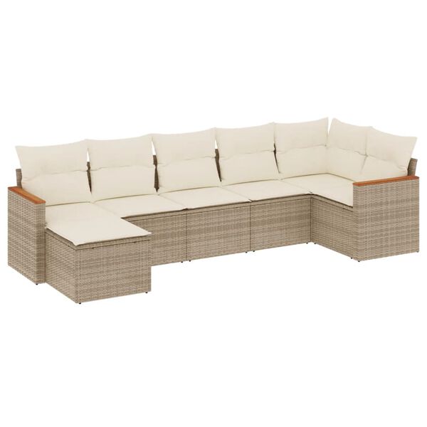 vidaXL Set Divani da Giardino 7 pz con Cuscini Beige in Polyrattan