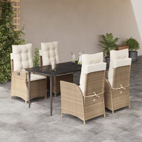 vidaXL Set da Pranzo da Giardino 5 pz con Cuscini Beige in Polyrattan