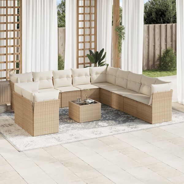 vidaXL Set Divani da Giardino 12 pz con Cuscini Beige in Polyrattan