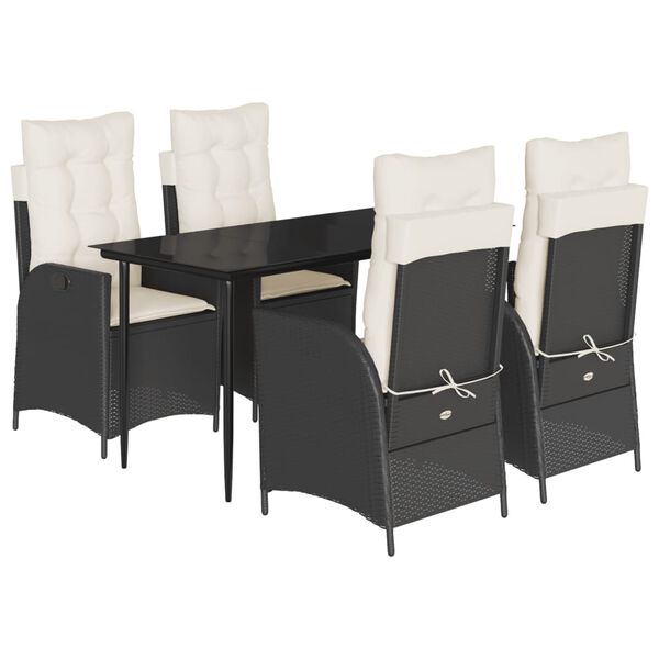 vidaXL Set da Pranzo da Giardino 5 pz Nero con Cuscini in Polyrattan
