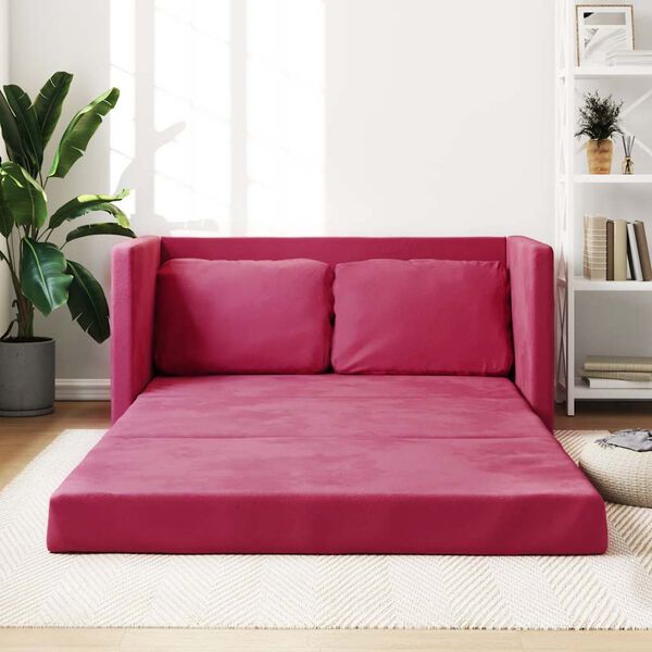 vidaXL Divano Letto da Terra 2 in 1 Rosso Vino 122x204x55cm Velluto