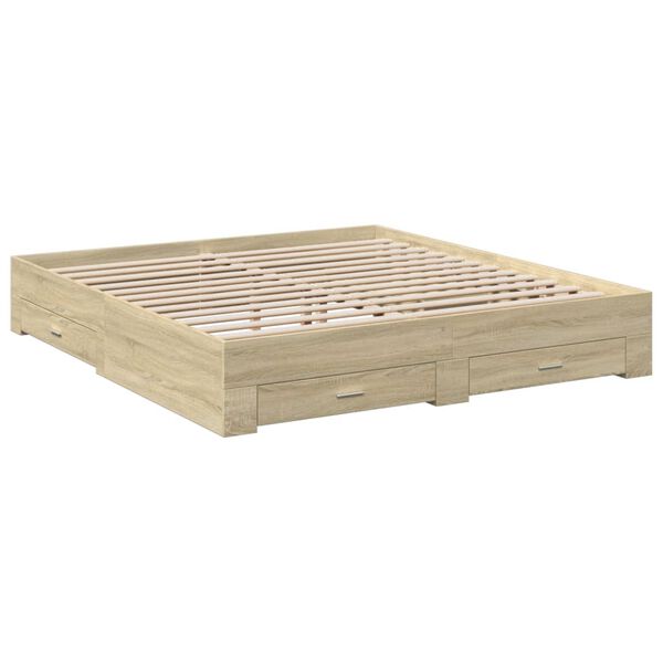 vidaXL Giroletto Cassetti Rovere Sonoma 200x200 cm Legno Multistrato