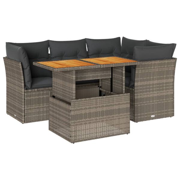 vidaXL Set Divano da Giardino 5 pz con Cuscini Grigio in Polyrattan
