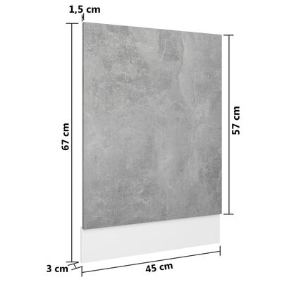 vidaXL Pannello Lavastoviglie Grigio Cemento 45x3x67 cm Multistrato